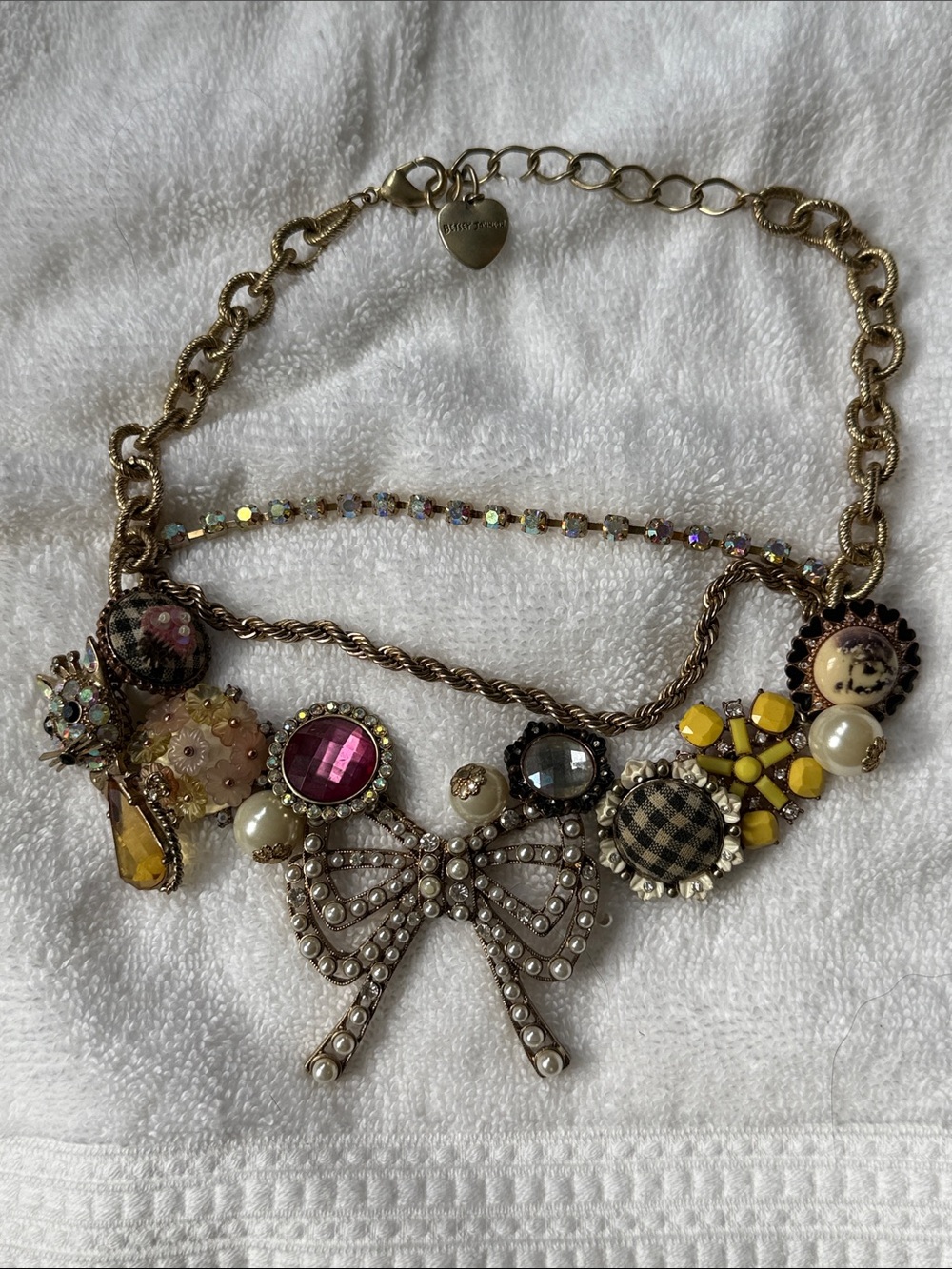 Vintage Betsey Johnson Maximalist Statement Bow Pendant Necklace